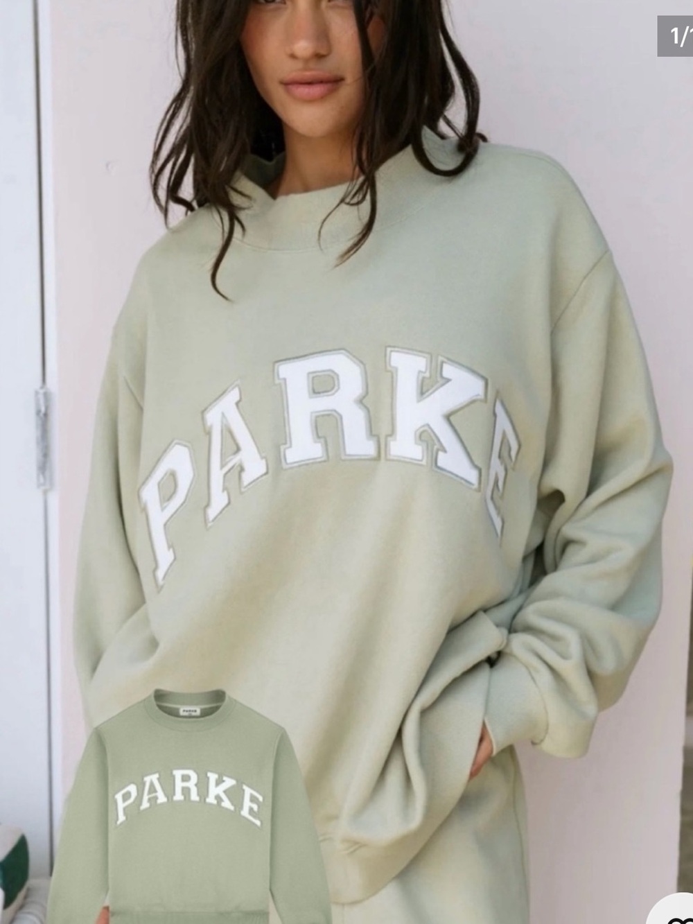 Parke Varsity Mockneck SEAFOAM Green Sweatshirt w/white lettering Size S/M NWT